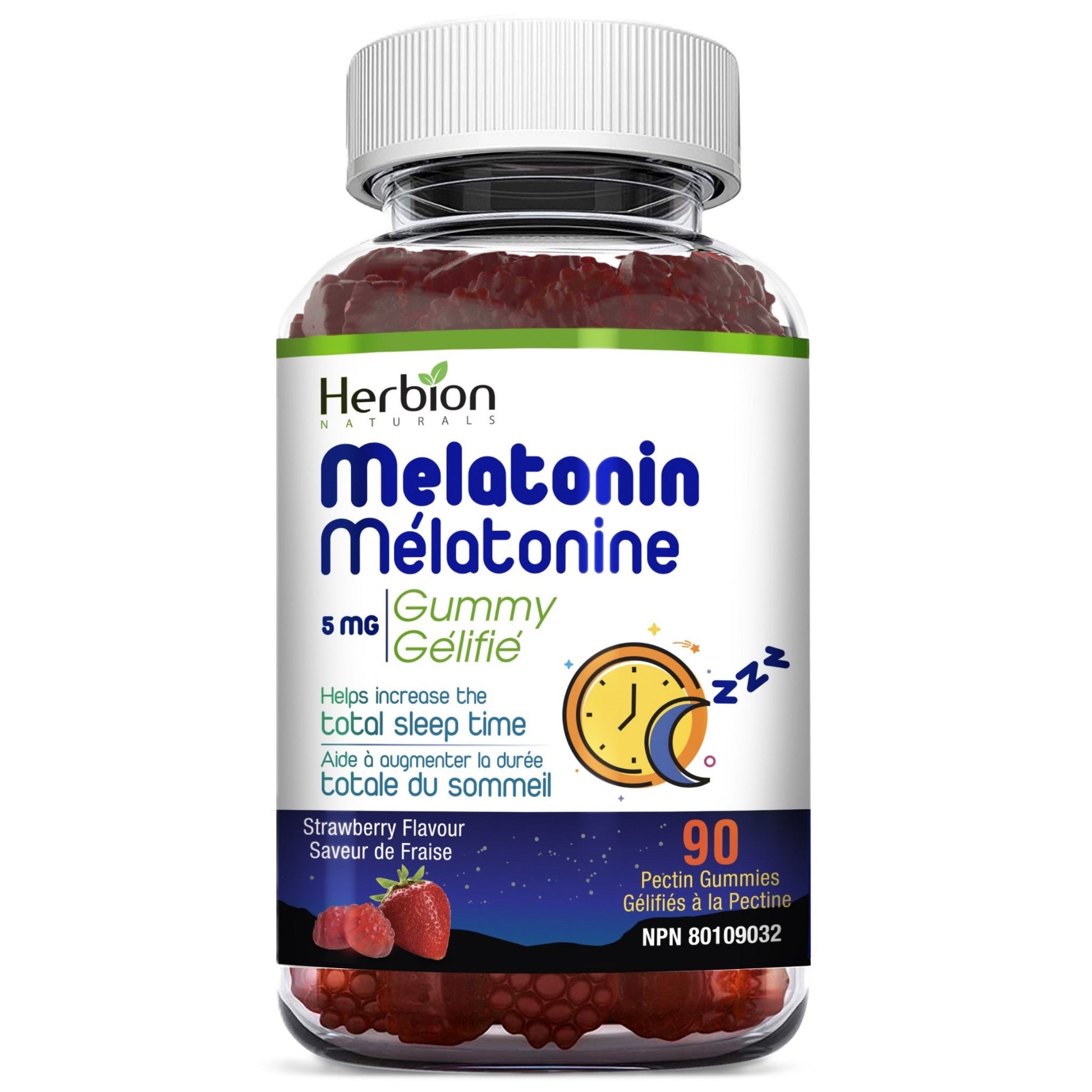Herbion Melatonin Gummy 5mg 90 Pectin Gummies - Helps Increase Total Sleep Time, Suitable For People With Altered Sleep Schedule, Reduce Jet-Lag Effects and Time to Fall Asleep, Re-Set Body’s Sleep-Wake Cycle