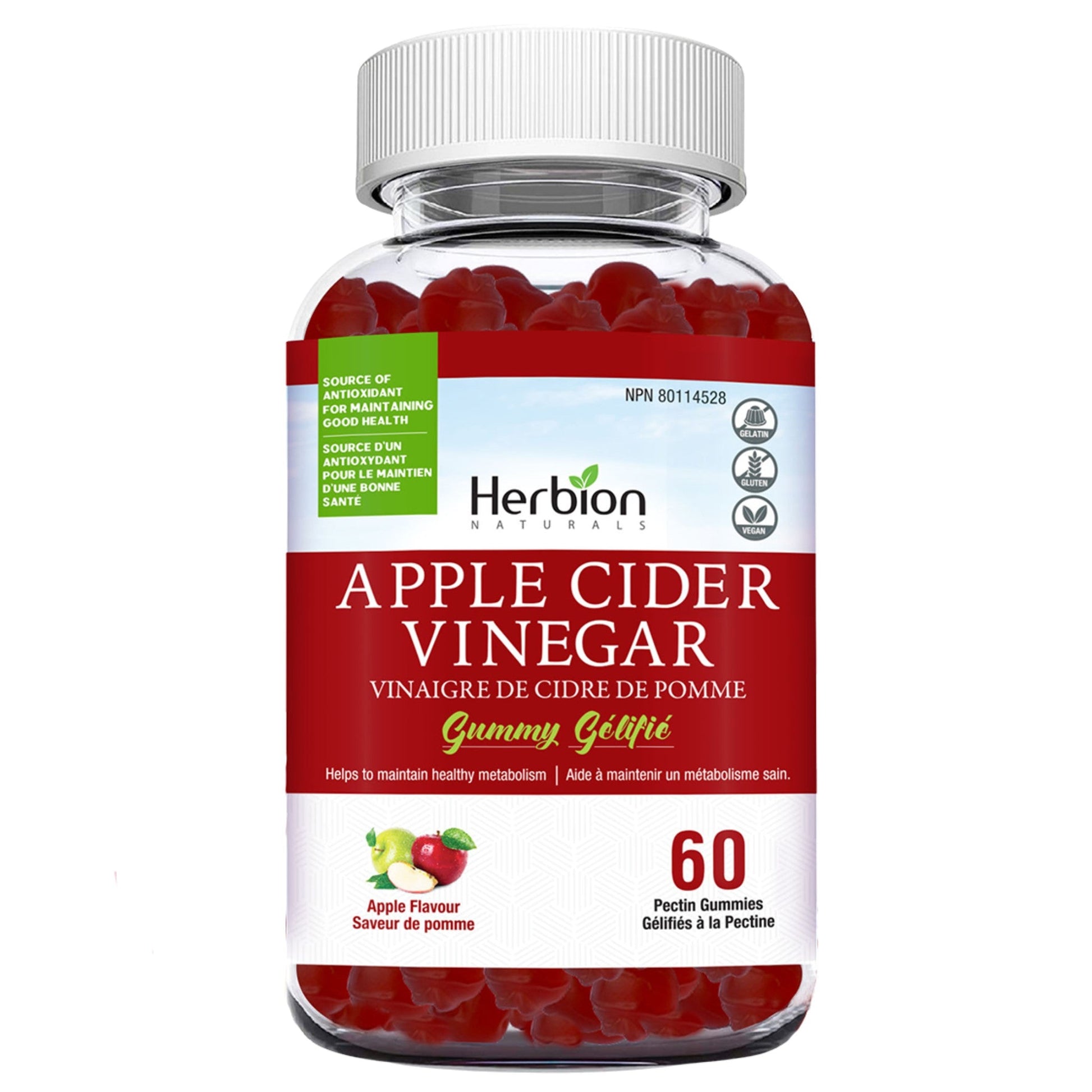 Herbion Apple Cider Vinegar 60 Pectin Gummies - Help To Form Red Blood Cells And Maintain Healthy Metabolism, Promote Immune Function, Good Source Of Antioxidants, Premium Quality Delicious Gummies