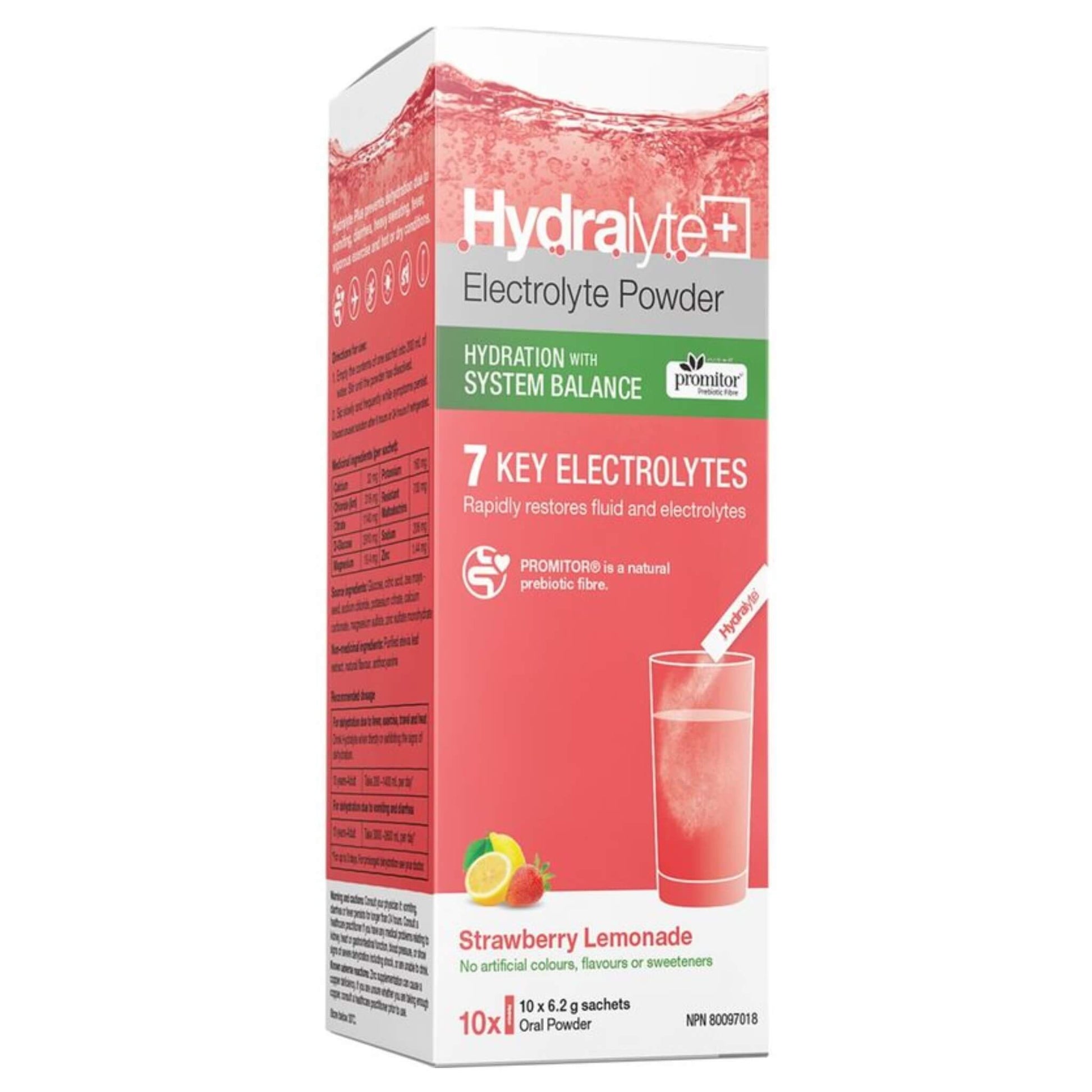 Hydralyte+ System Balance Strawberry Lemonade 10 Sachets - Hydration Plus System Balance, Helps Digestive Balance And Supports Healthy Intestinal Tract, Promotes Bone Health Support