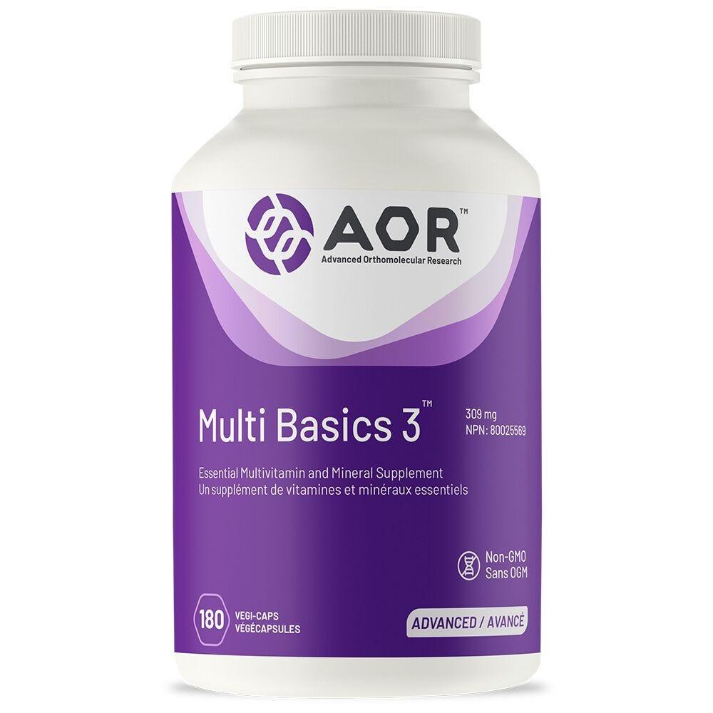 AOR Multi Basics 3, 309mg 180 Vegan Capsules - Optimal Forms for Digestion and Absorption, Maintenance of Good Health, Essential Vitamins & Minerals Supplement for Adults - Nature's Source Inc