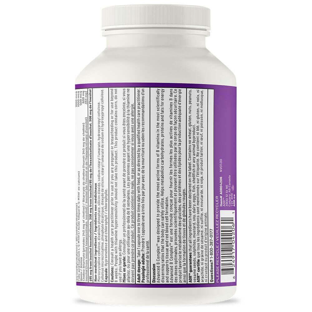 AOR Advanced B Complex, 602mg, 180 Vegan Capsules - Full - Spectrum B Complex Vitamin Supplement for Mood Support, Heart Health and Brain Health Supplement for Adults - Nature's Source Inc