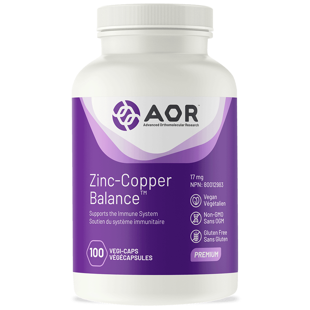 AOR Zinc - Copper Balance 17mg, 100 Vegan Capsules - Supports Immune System, Antioxidants Improves Cholesterol Balance - Nature's Source Inc