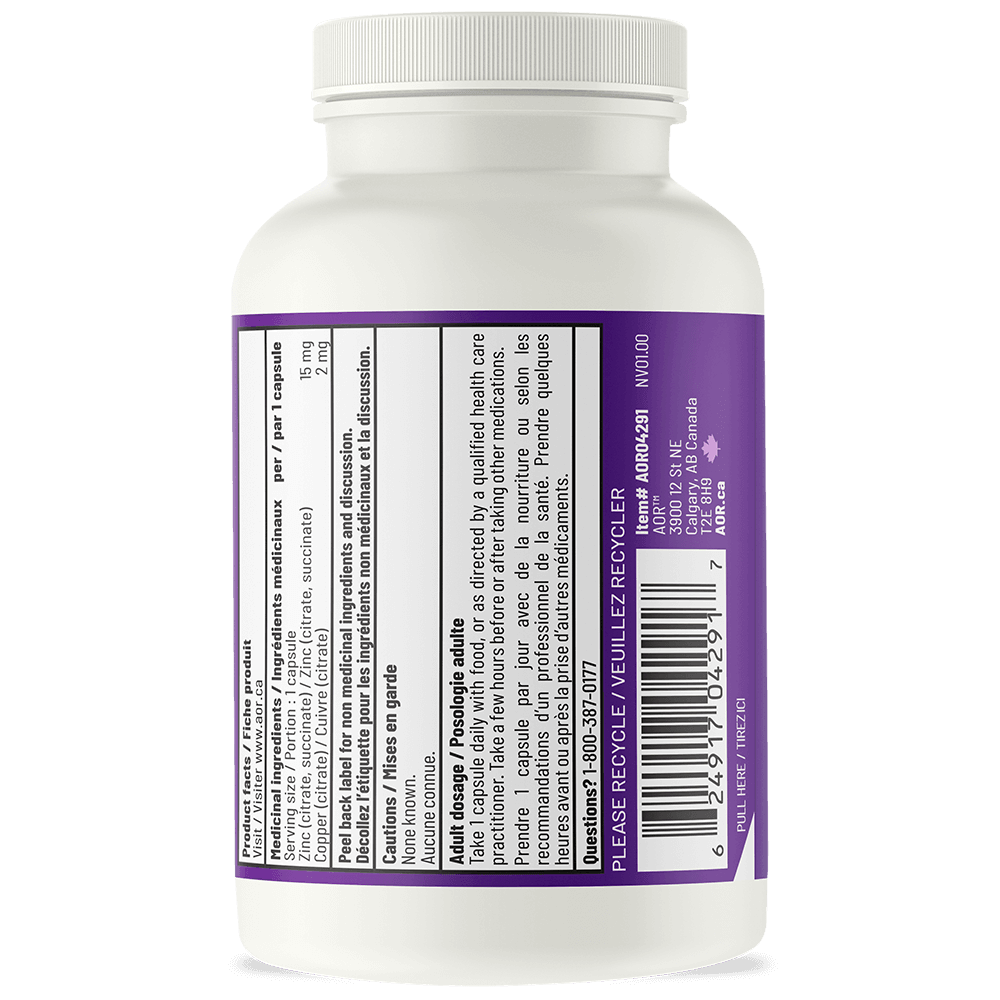 AOR Zinc - Copper Balance 17mg, 100 Vegan Capsules - Supports Immune System, Antioxidants Improves Cholesterol Balance - Nature's Source Inc