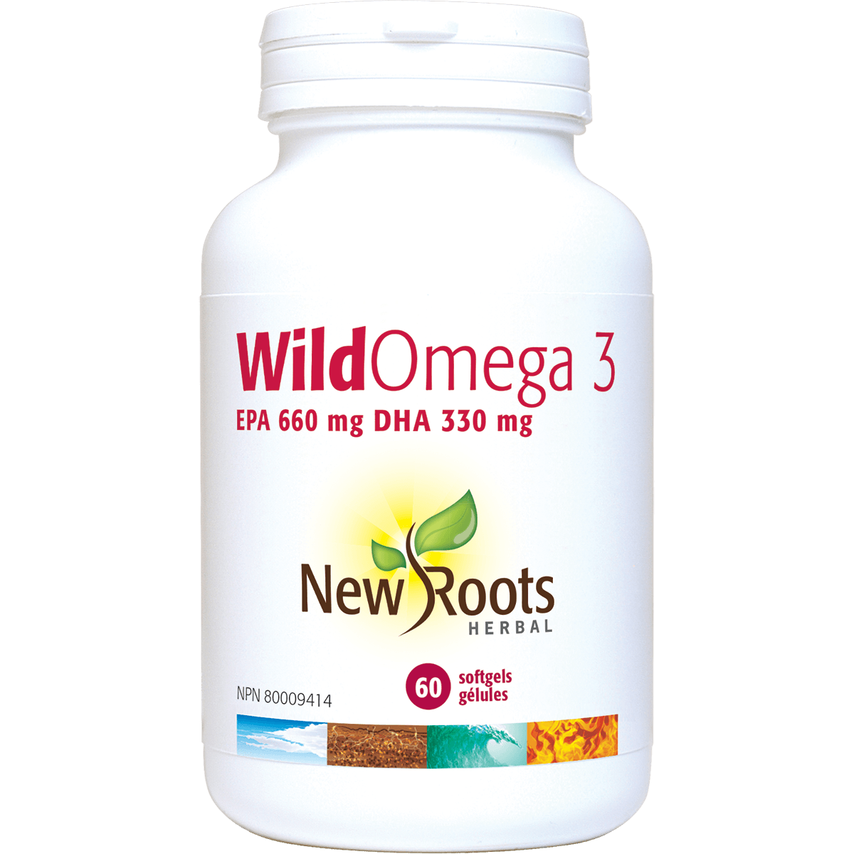 New Roots Wild Omega 3 EPA 660mg DHA 330mg 60 Softgels - Omega - 3 Fish Oil, Reduce Inflammation, Heart and Inflammatory Diseases - Nature's Source Inc