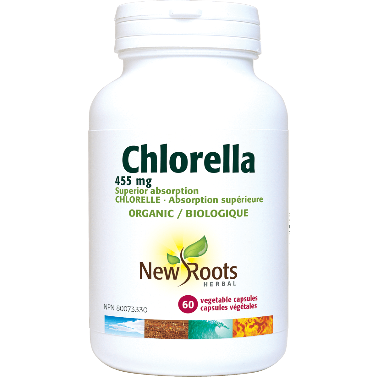 New Roots Herbal Chlorella Broken - Cell 455mg - 60 Veg Capsules - Nature's Source Inc