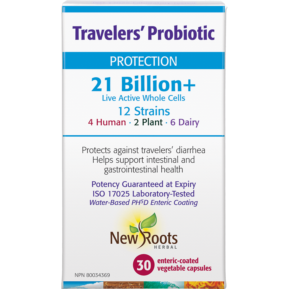New Roots Herbal 21 Billion+ Travelers' Probiotic - 30 Veg Capsules - Nature's Source Inc