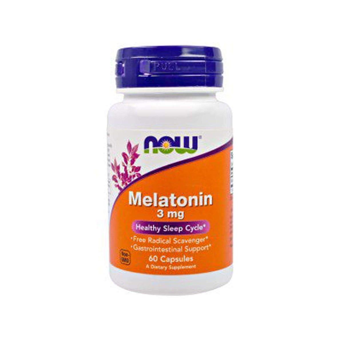 Now Melatonin 3mg 60 Capsules - Helps Regulate Sleep Cycle, Free Radical Scavenger, Gastrointestinal Support, Regulates Immune System - Nature's Source Inc