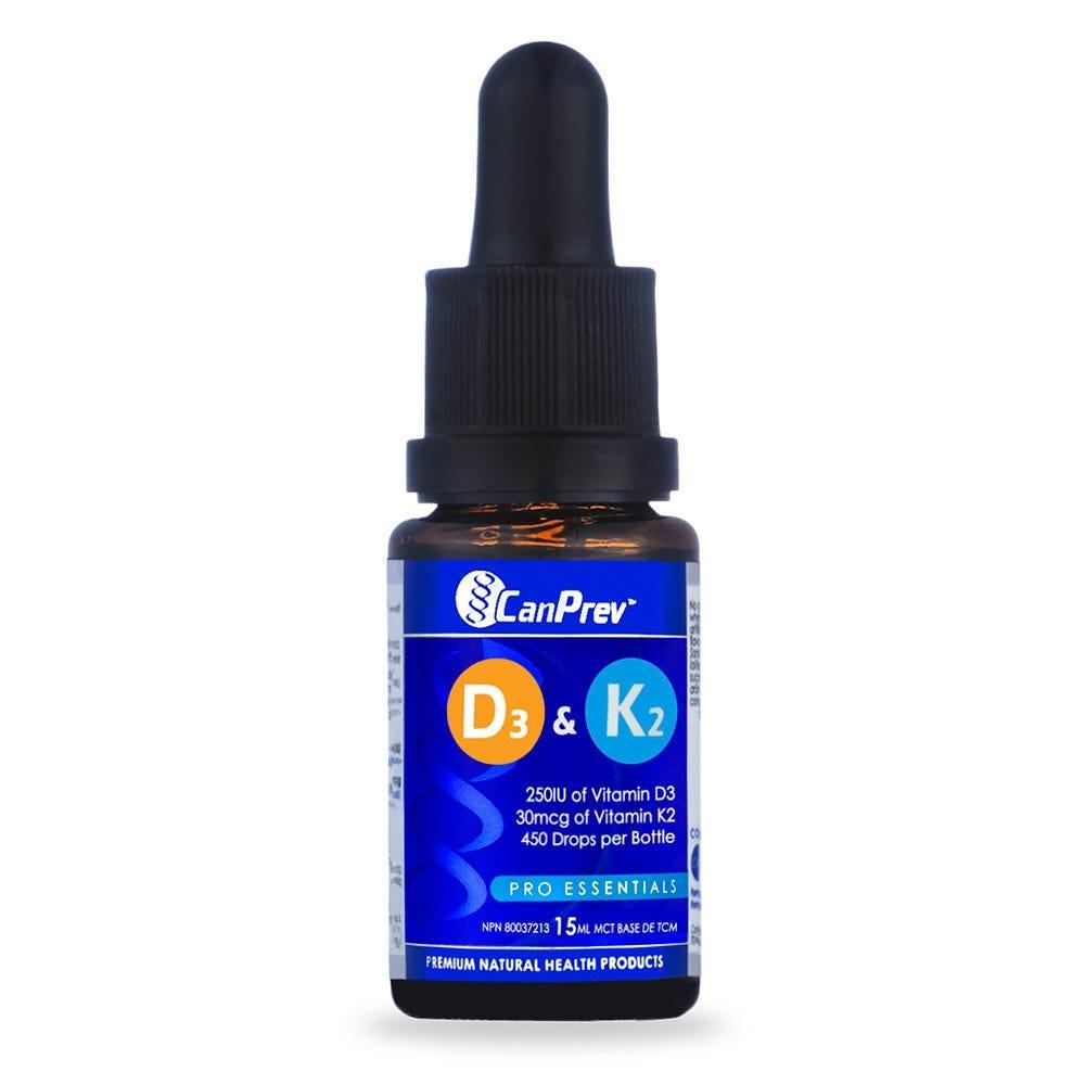 CanPrev D3 & K2 Drops, MCT Base 15ml - Support Development And Maintenance Of Bone And Tooth Structure, Enhanced Absorption And Bioavailability, MCT Oil Enhances Delivery Of Vitamins D3 And K2 - Nature's Source Inc