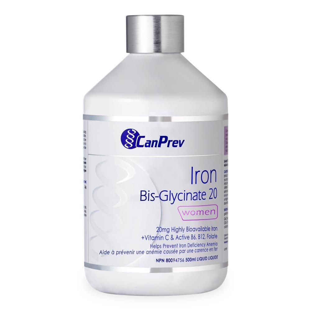 CanPrev Iron Bis - Glycinate 20 + Vitamin C, B6, B12 And Folate, 500ml - Helps Prevent Iron Deficiency Anemia And Support Red Blood Cell Functioning, High Absorption Rate Without Bowel Irritation, Pregnancy - Safe Iron Supplement - Nature's Source Inc