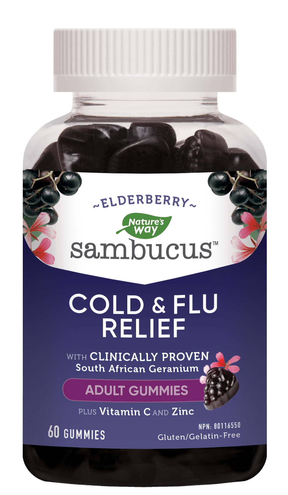 Nature's Way Sambucus Cold & Flu Relief Adult 60 Gummies - Nature's Source Inc