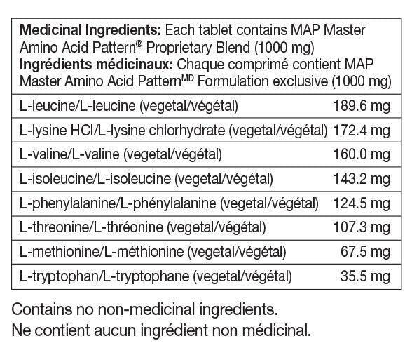 MAP Master Amino Acid Pattern 1000mg, 120 Tablets - A Non - Caloric Vegetarian Protein Source, Optimises Muscle Mass, Strength and Endurance - Nature's Source Inc