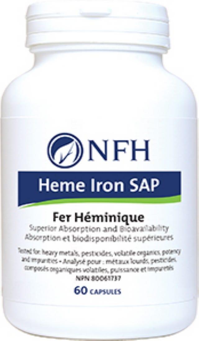 NFH Heme Iron SAP, 60 Vegan Capsules - Dietary Heme Iron For More Absorption, Superior Bioavailability, Support Maximal Human Intestinal Absorption, Helps In Maintenance Of Good Health - Nature's Source Inc