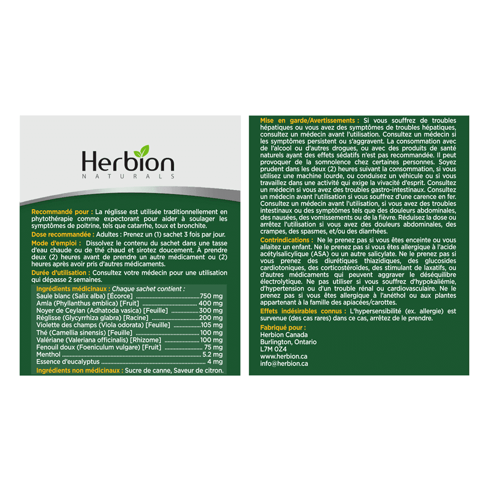 Herbion Cold and Flu Lemon Flavour 10 sachets - Nature's Source Inc