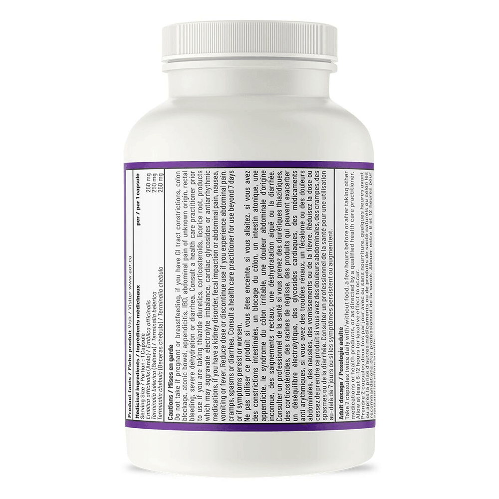 AOR Triphlax 750mg 100 Vegan Capsules - Restores Bowel Regularity To Relieve Constipation, Relieves Digestive Upset, A Cleansing Tonic For The Colon, Liver, And Other Organs - Nature's Source Inc