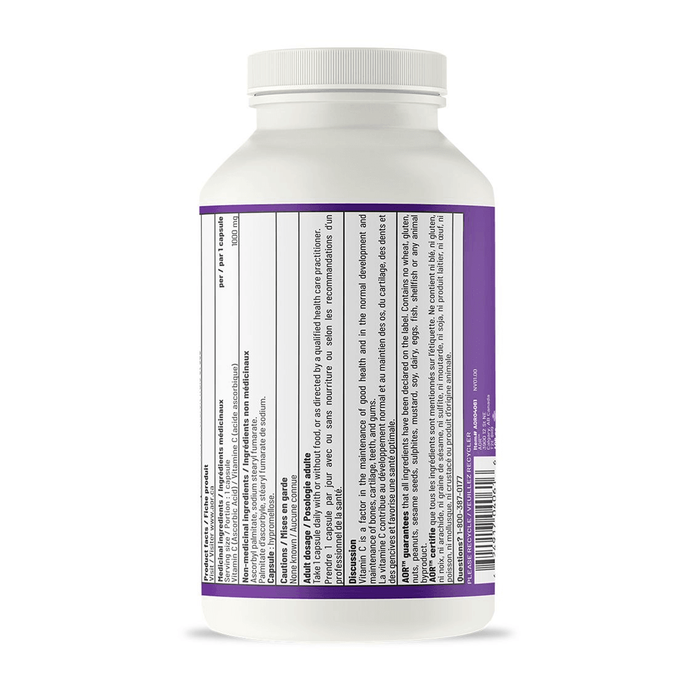 AOR Vitamin C, 1000mg, 300 Capsules - Ascorbic Acid, Cold and Flu Prevention, Bone Health, Clear Blood Vessels, Immunity Boost, Gum & Teeth Health - Nature's Source Inc