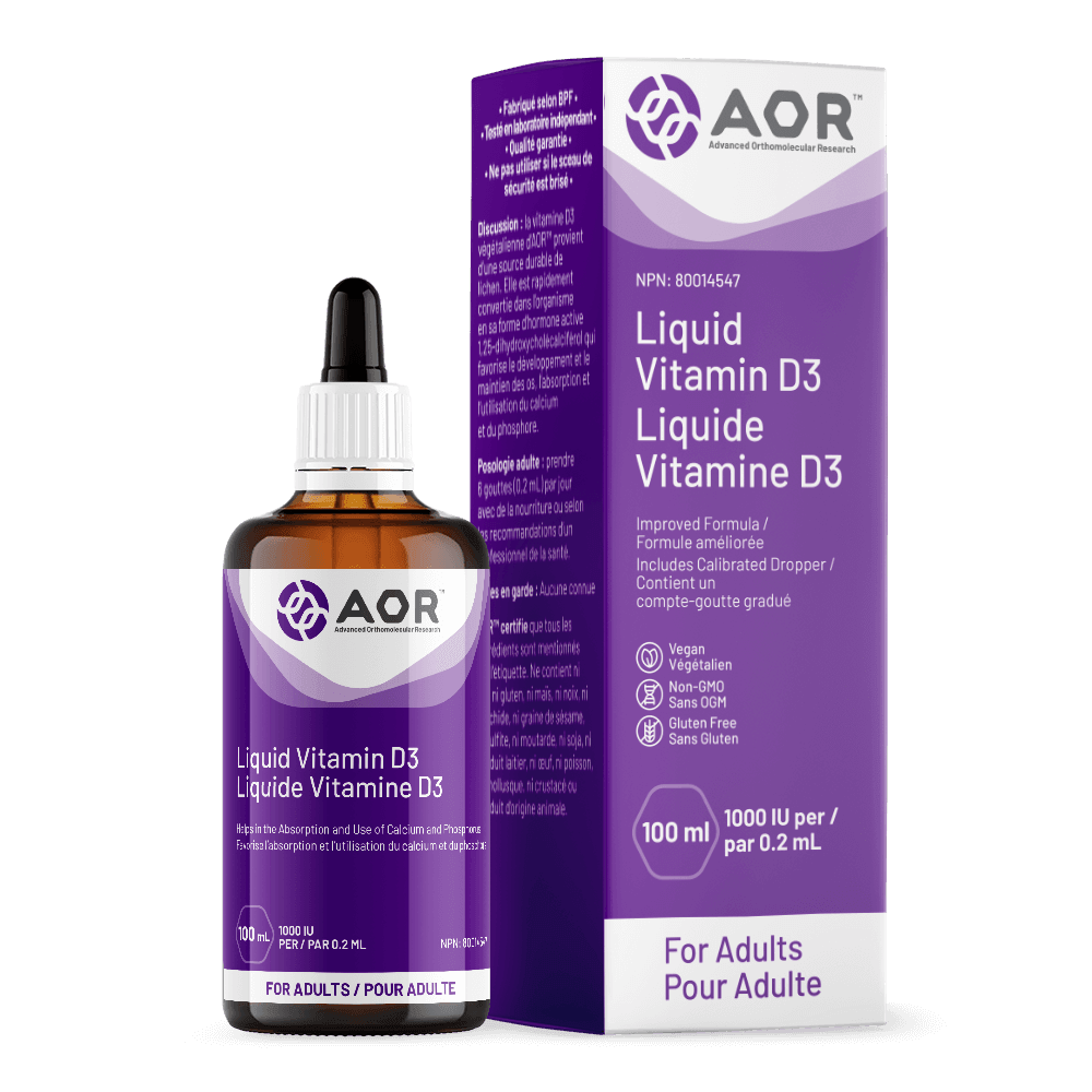 AOR Vitamin D3 Liquid (Adult), 100ml - Helps in Absorption, Support Immune System and Bone Growth, Reduces inflammation - Nature's Source Inc