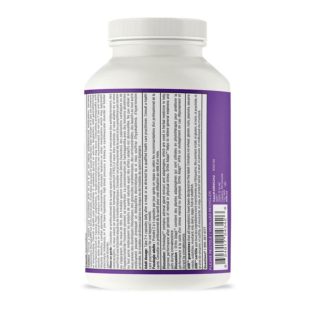 AOR Ortho Adapt 240 Vegan Capsules - Adrenal Support for Stress Management, Activates Whole - body Defenses, Prevents Body From Overreacting Stressor - Nature's Source Inc