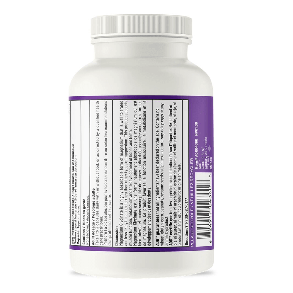 AOR Magnesium Glycinate 90 Vegan Capsules - Supports Muscle Function & Energy Metabolism, Calms Stress and Mood, Plays Key Role in Cardio Health and Nerve Function - Nature's Source Inc