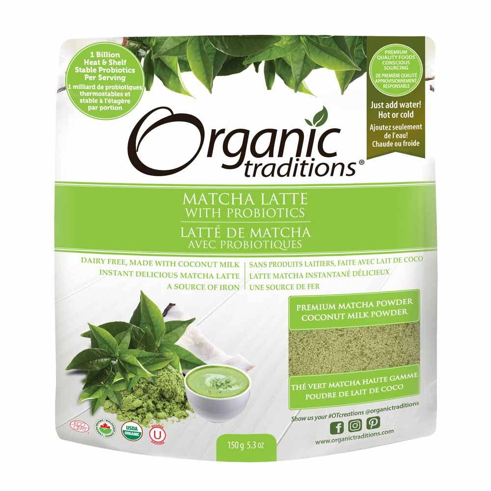 Organic Traditions Matcha Latte with Probiotics - 150g - Nature's Source Inc