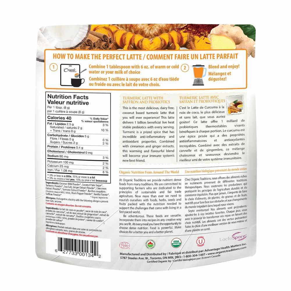 Organic Traditions Turmeric Latte with Saffron and Probiotics - 150g - Nature's Source Inc