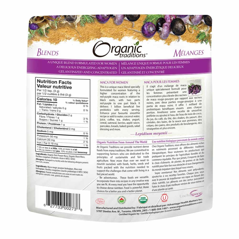 Organic Traditions Maca for Women with Probiotics - 150g - Nature's Source Inc