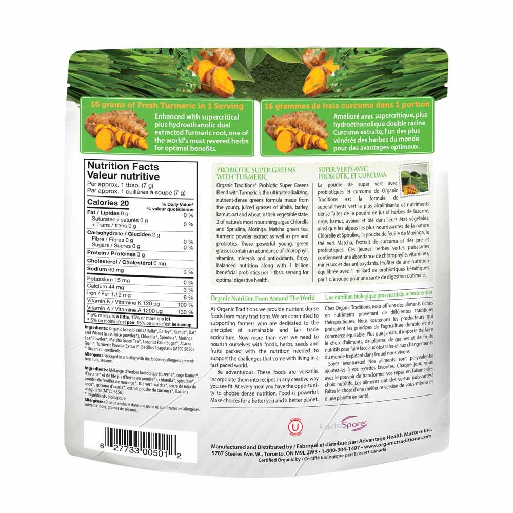 Organic Traditions Probiotic Super Greens (100g) - Nature's Source Inc