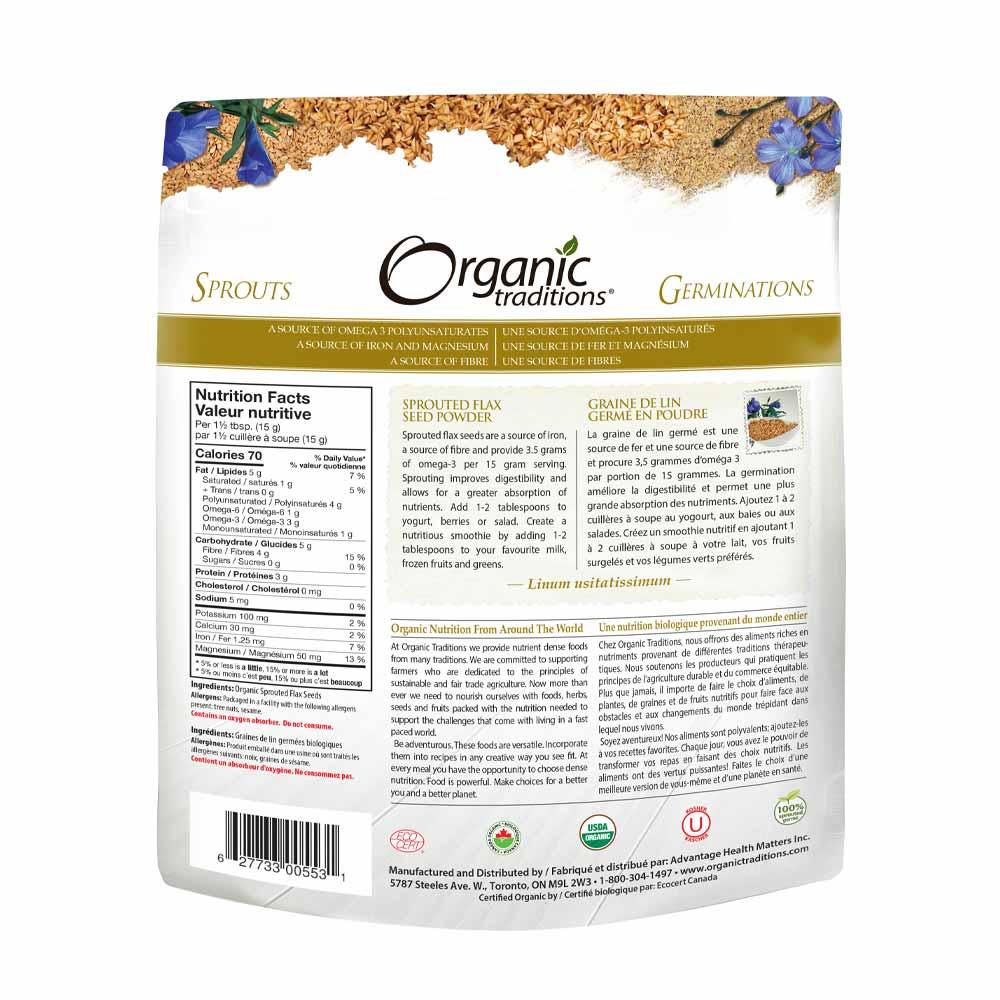 Organic Traditions Sprouted Flax Seed Powder - 454g - Nature's Source Inc