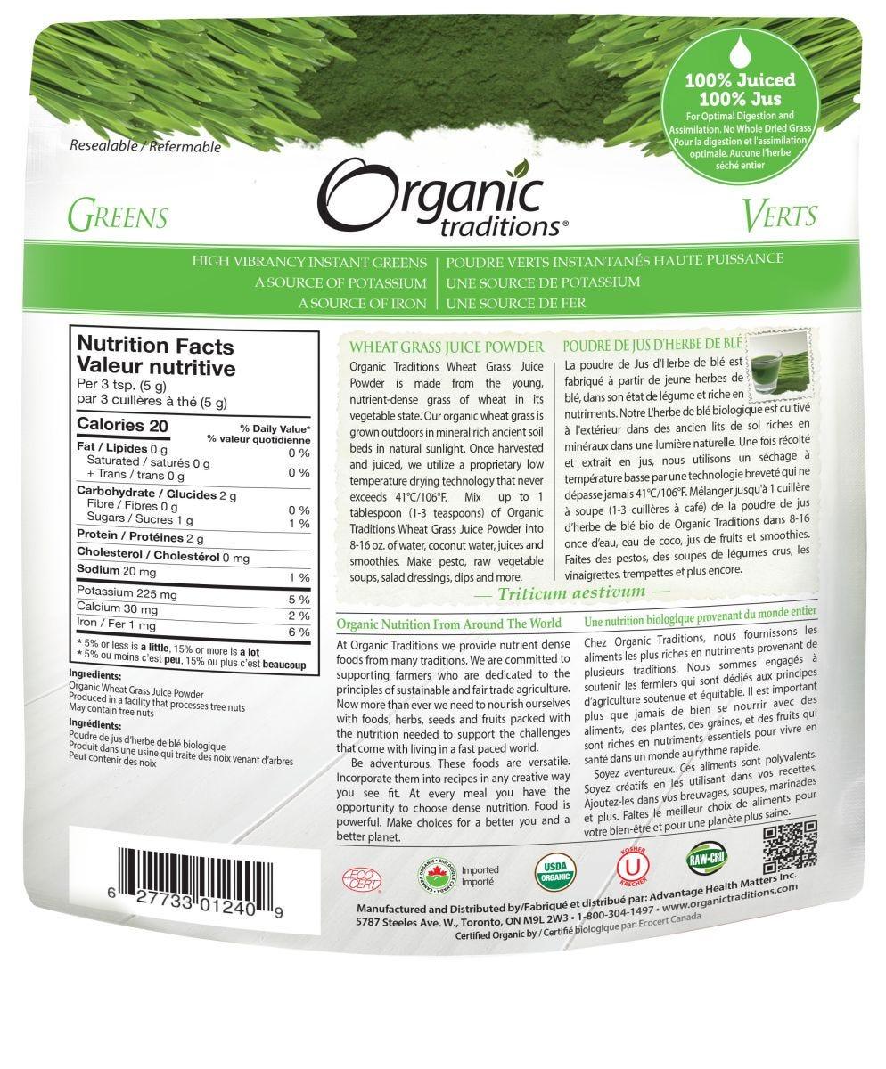 Organic Traditions Wheat Grass Juice Powder - 150g - Nature's Source Inc