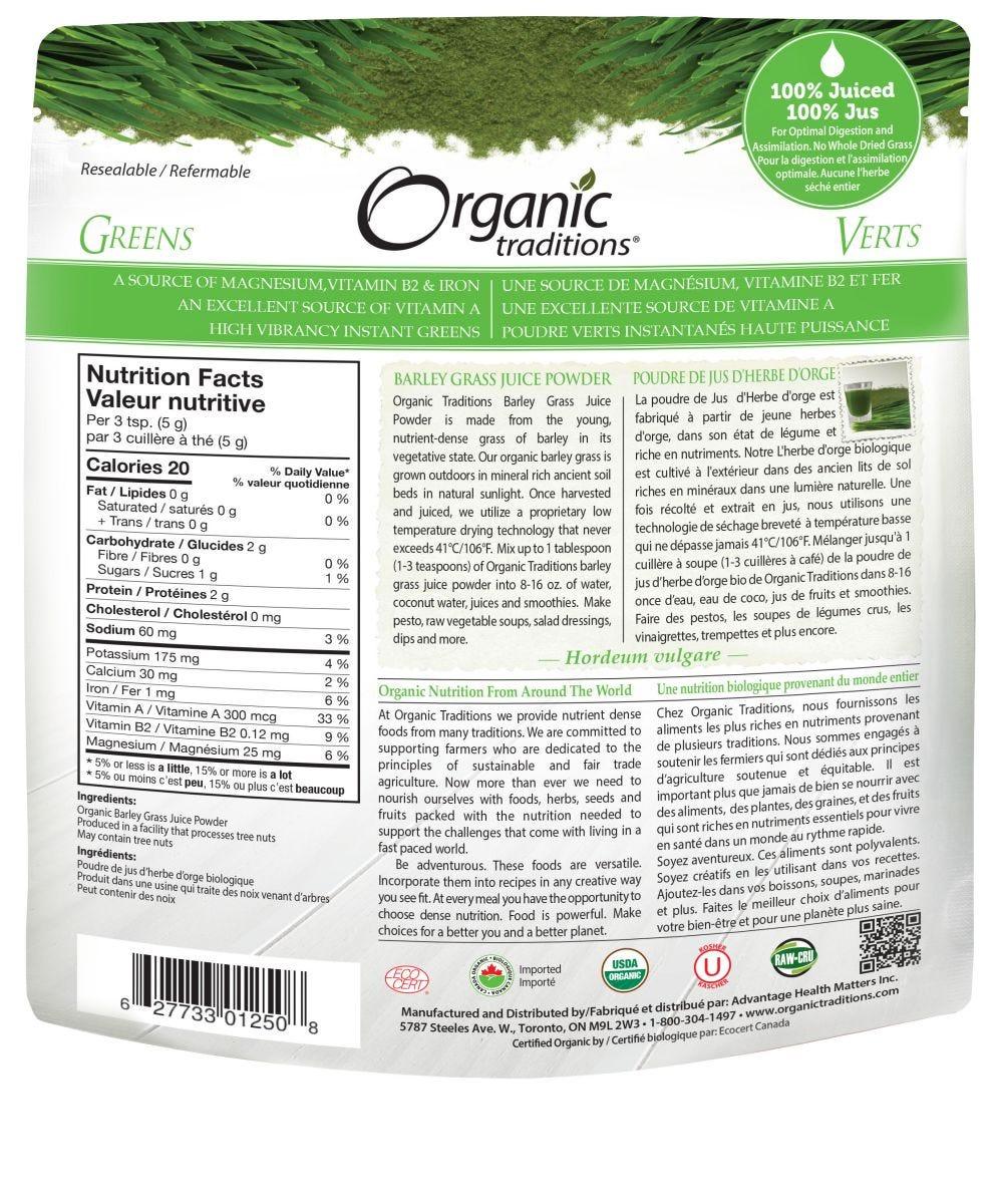 Organic Traditions Barley Grass Juice Powder - 150g - Nature's Source Inc