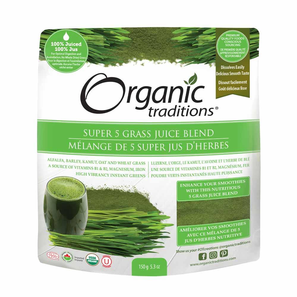 Organic Traditions Super 5 Grass Juice Blend - 150g - Nature's Source Inc