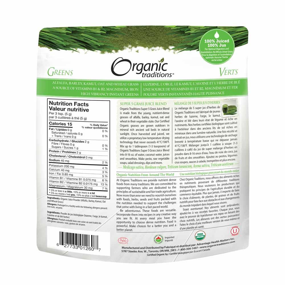 Organic Traditions Super 5 Grass Juice Blend - 150g - Nature's Source Inc