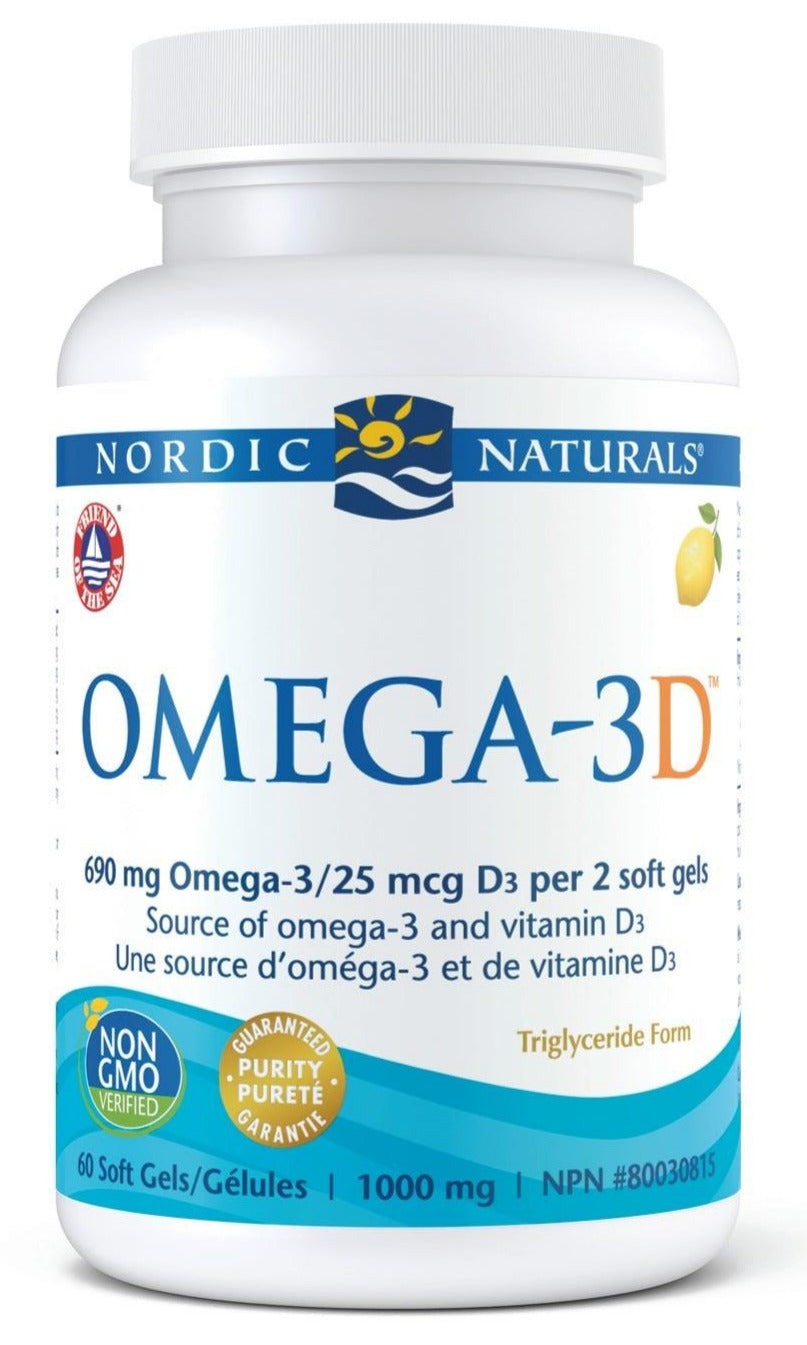 Nordic Naturals Omega 3 + Vitamin D Lemon 60 Softgels - Nature's Source Inc