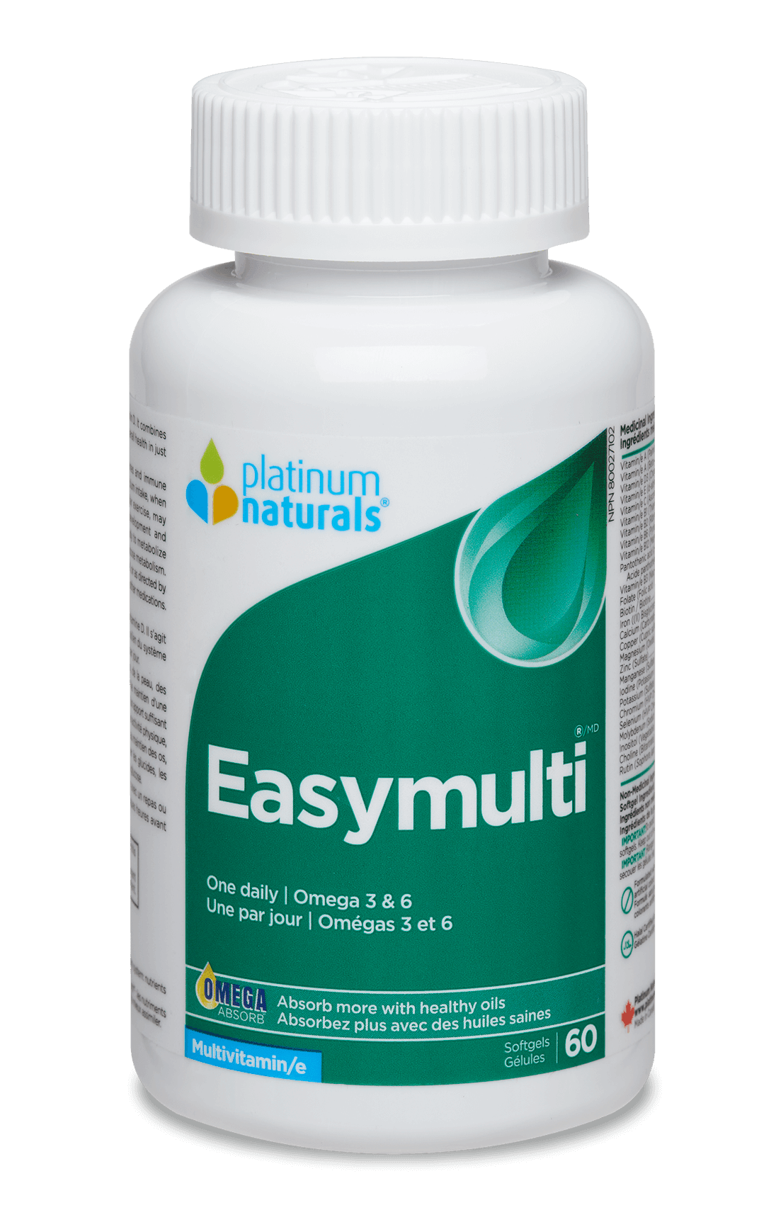 Platinum Naturals Easymulti Multivitamin 60 Softgels - Combines Essential Vitamins and Minerals, Support Immunity and Overall Health, Improves Energy and Bone Strength - Nature's Source Inc