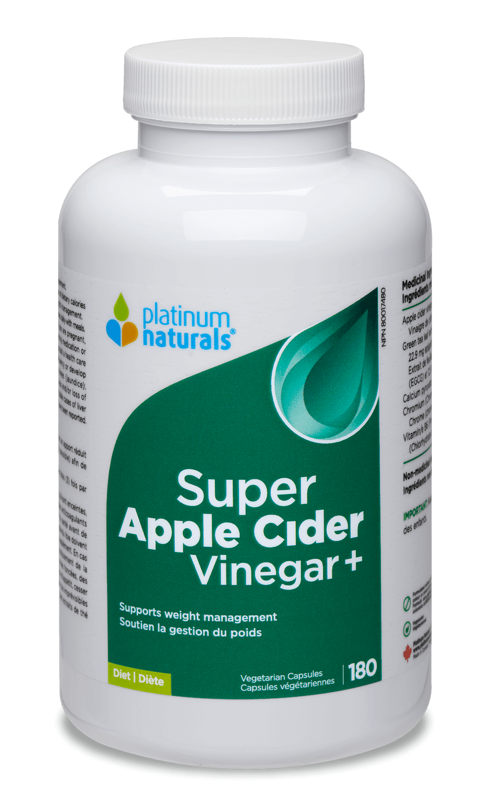 Platiinum Naturals Apple Cider Vineger 180c - Nature's Source Inc