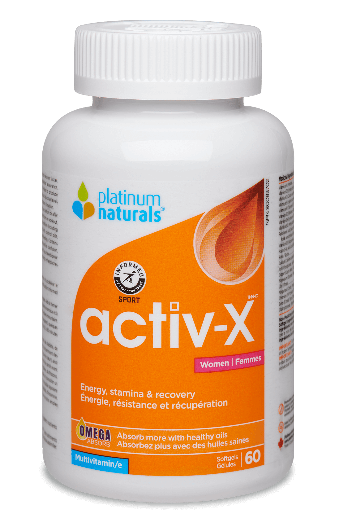 Platinum Naturals Activ - X for Women, 60 Softgels - Athlete Multivitamin Health Supplement, Energy Recovery & Stamina Supplement for Women, Reduce Injuries & Inflammation - Nature's Source Inc