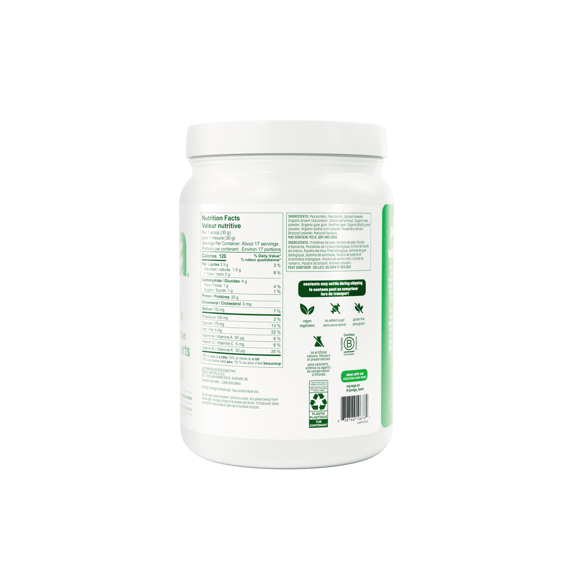 Vega Protein & Greens Coconut Almond 518g - Nature's Source Inc