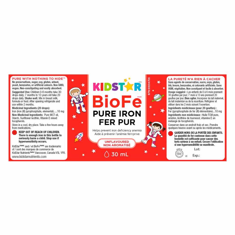 KidStar BioFe Pure Iron Drops Unflavoured 30ml - Nature's Source Inc