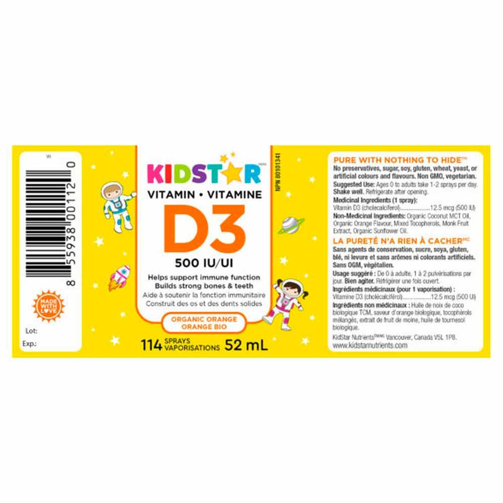 KidStar Vitamin D3 Spray Orange 52ml - Nature's Source Inc