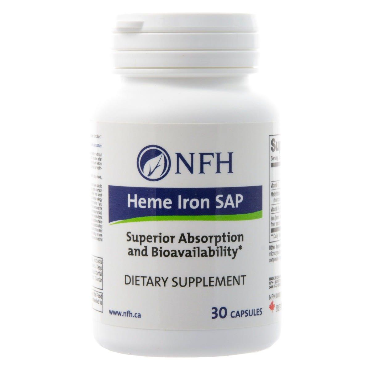 NFH Heme Iron SAP 30 Capsules - Superior Intestinal Absorption and Bioavailability - Nature's Source Inc