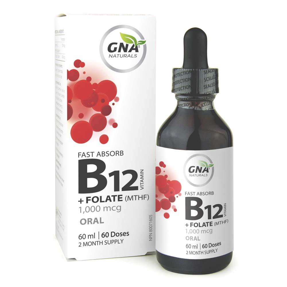 GNA Naturals Fast Absorb Vitamin B12 + Folate Drops 60ml - Ensure Max Absorption of Essential Nutrients, Support Healthy Immune System - Nature's Source Inc