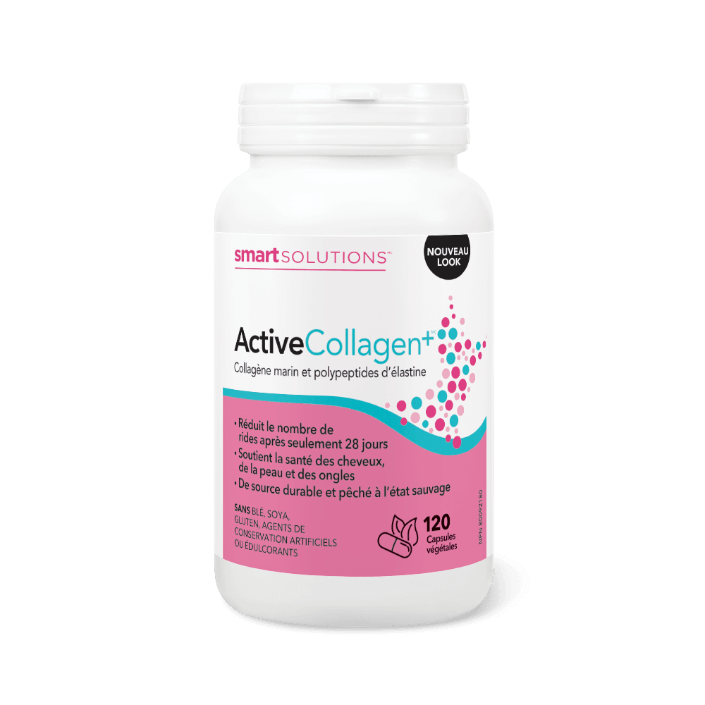 Smart Solutions Active Collagen, 120 Vegan Capsules - Marine Collagen & Elastin Polypeptides, Reduces Wrinkles, Supports Skin, Hair & Nails - Nature's Source Inc