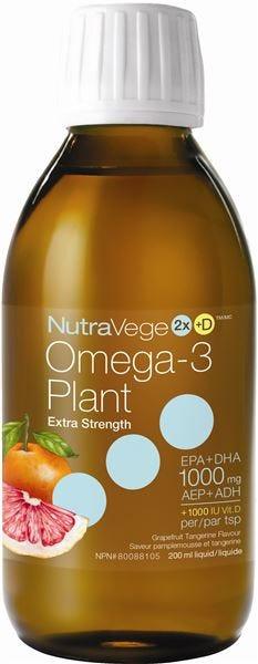 NutraVege Plant Based Omega 3 - Vitamin D (Extra Strength) Grapefruit Tangerine - 200ml - Nature's Source Inc