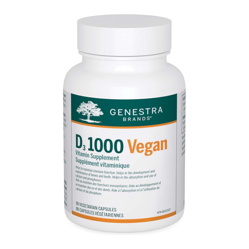Genestra Brands D3 1000, 90 Vegan Capsules - Vitamin Supplements that Supports Calcium Absorption, Maintains Teeth and Bone Health - Nature's Source Inc