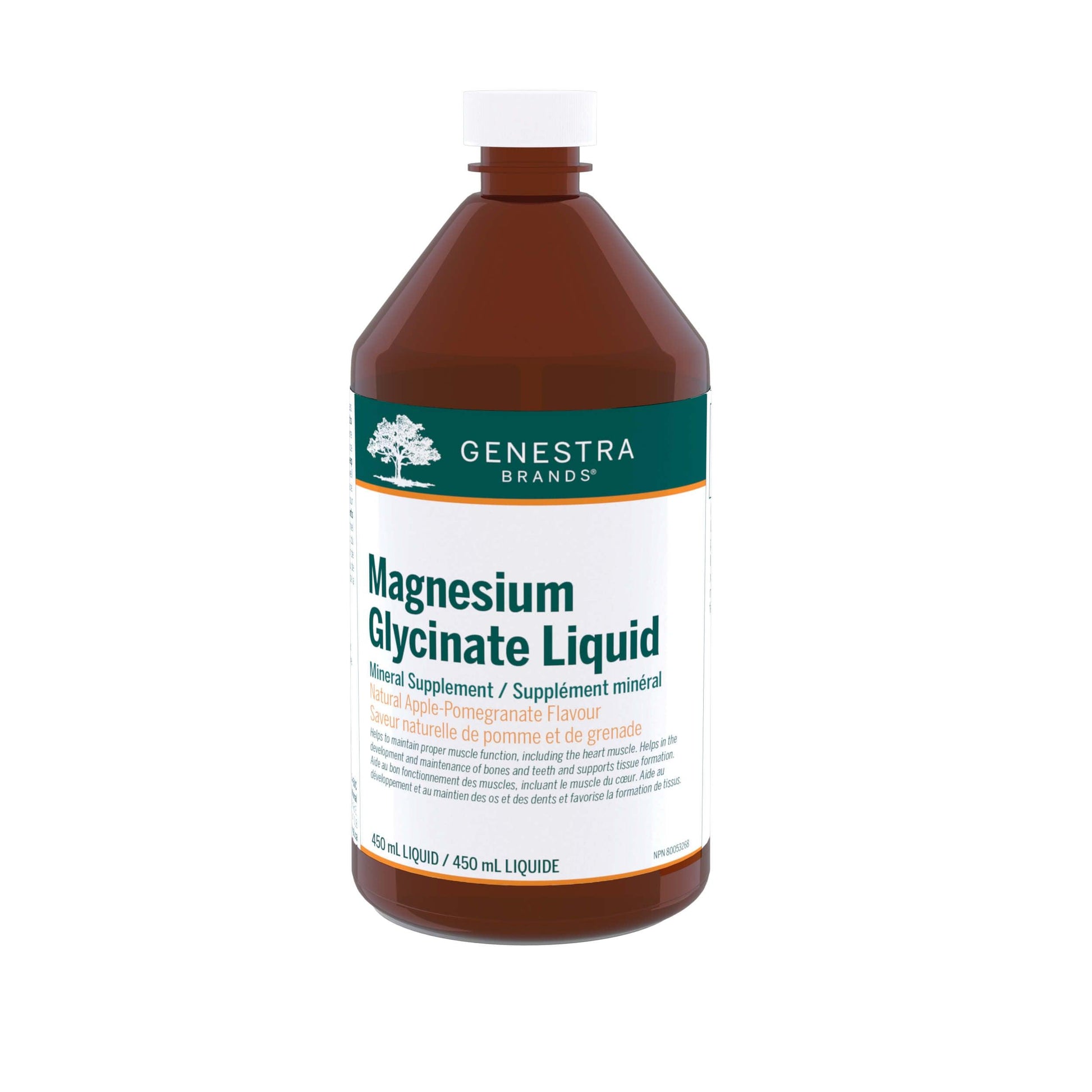 Genestra Magnesium Glycinate Liquid Bone Support 450ml - Refreshing Apple Pomegranate Flavor With Gentle Form of Magnesium Cause Loose Stools, Maintain Bones, Teeth and Proper Muscle Function - Nature's Source Inc