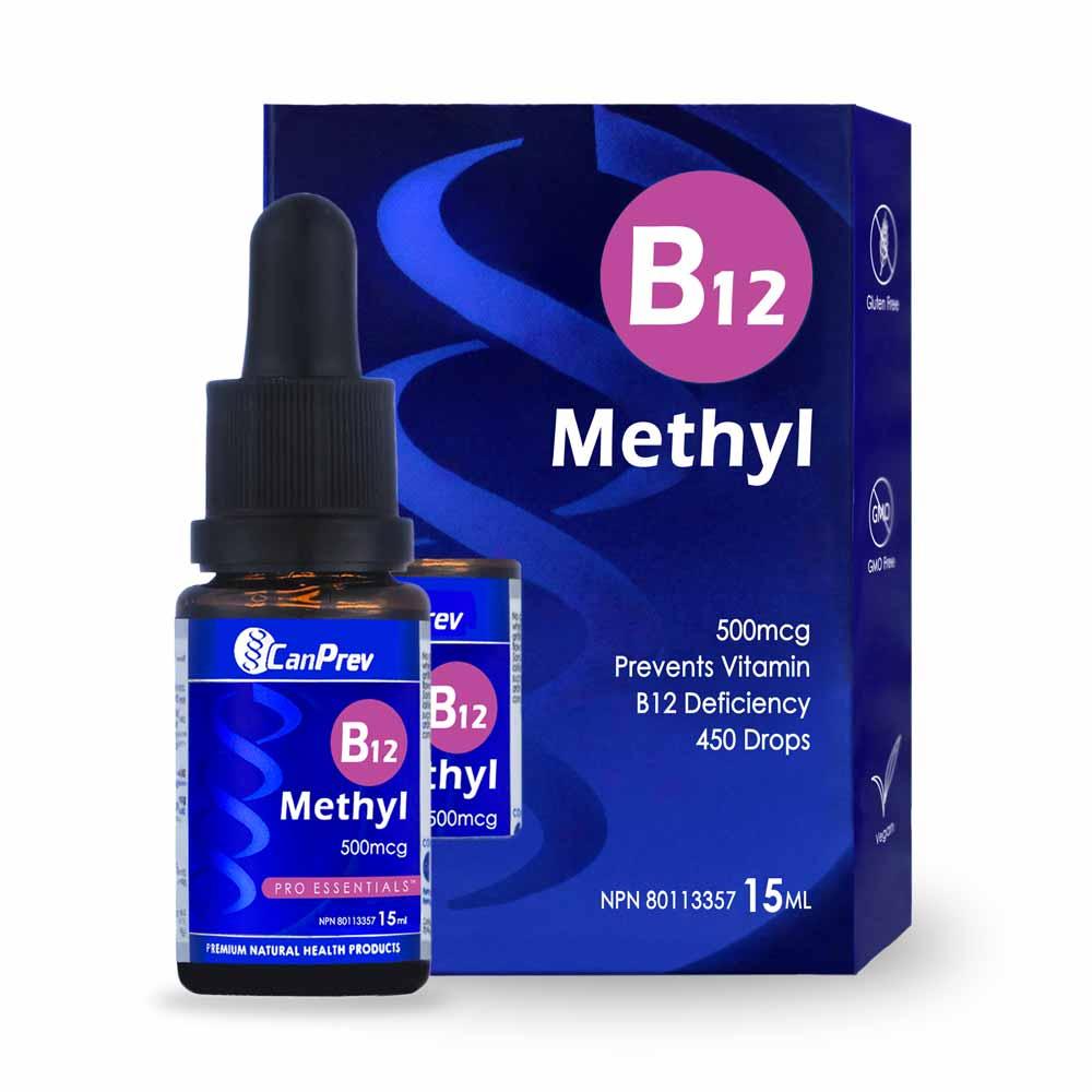 CanPrev B12 Methyl Drops 500mcg, 15ml - Methylcobalamin B12 Prevents Vitamin B12 Deficiency - Nature's Source Inc