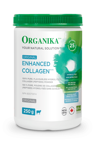 Organika Enhanced Collagen 250g - Flavourless, Hydrolyzed Enhanced Collagen (Peptides) Powder, Healthy Hair, Skin, Nails, Bones, Joints, and Gut Health - Nature's Source Inc